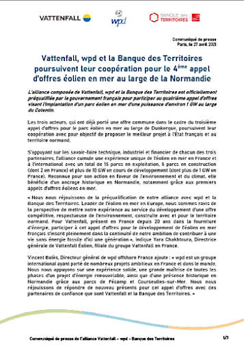 Alliance Cotentin - Communiqué de presse du 27 avril 2021