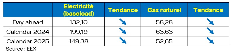 Moyenne mensuelle des prix en janvier 2023 en France (en €/MWh)